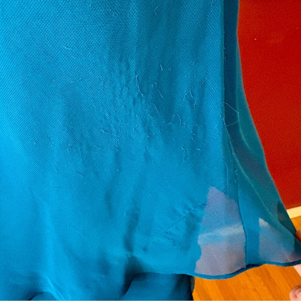 Vintage Cattiva tiered chiffon 2-piece bateau neck dress in teal blue - Picture 14 of 15